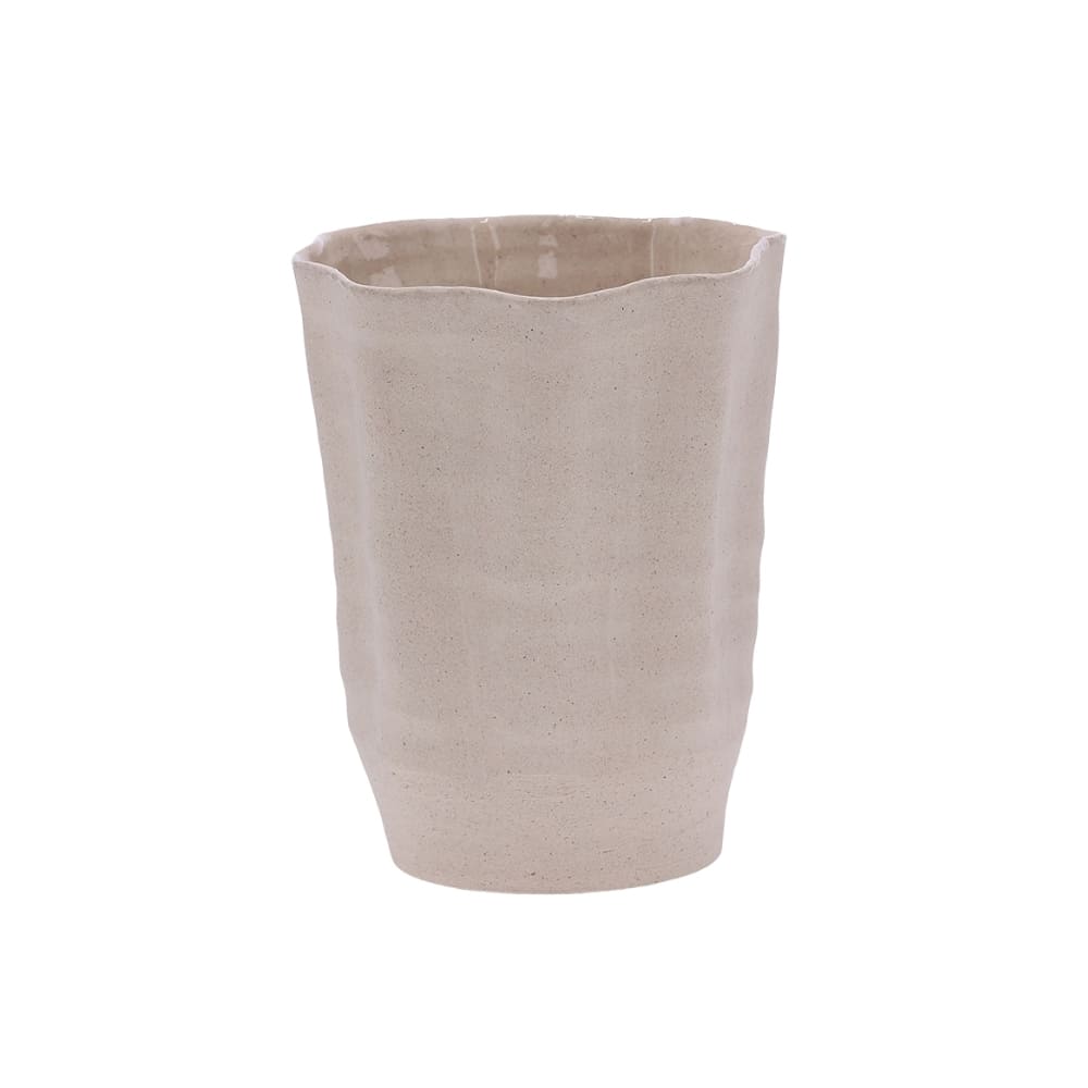 Vaso de cerâmica artesanal branco marfim, 26 cm de altura, acabamento natural único