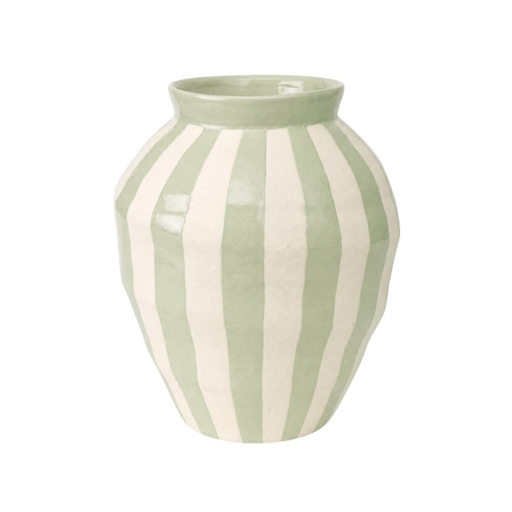 Vaso cerâmica grande verde e marfim