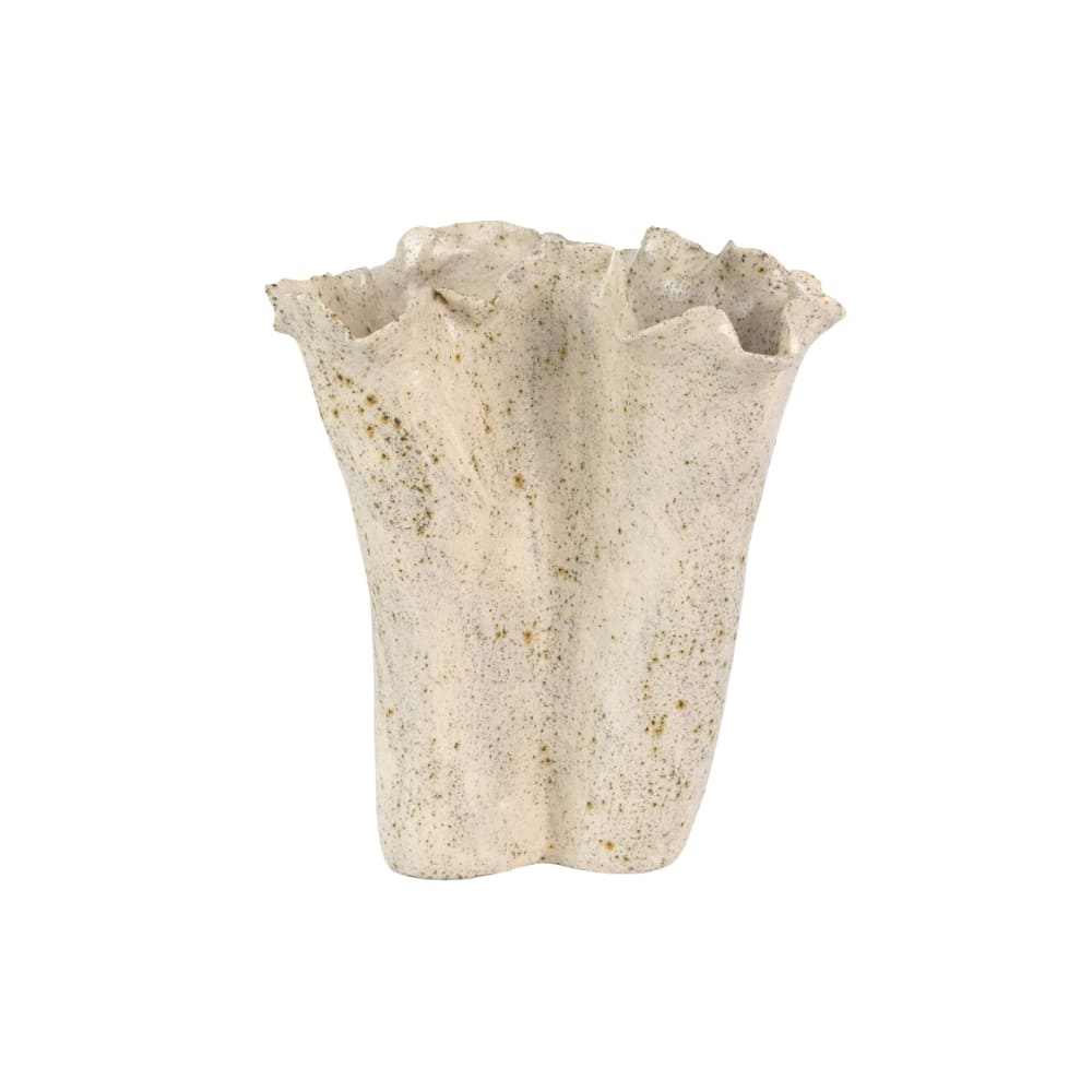 Vaso de cerâmica artesanal Coast pintado à mão, cor bege, 28cm de altura, tamanho grande