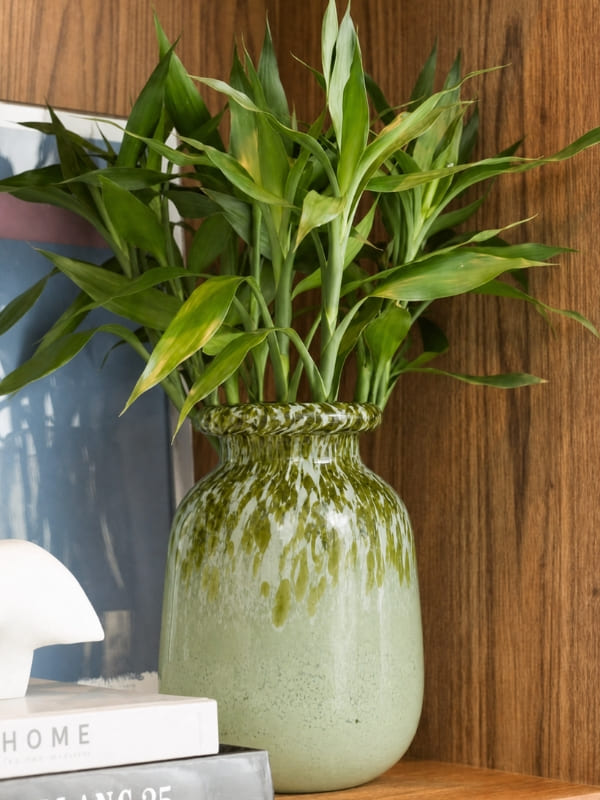 VASO EM VIDRO PINTADO VERDE G 30CM