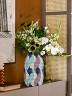 VASO  EM CERAMICA IKAT AZUL E ROXO 27CM