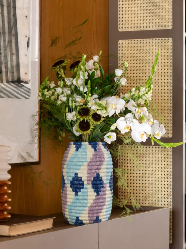 VASO EM CERÂMICA IKAT AZUL E ROXO 27CM