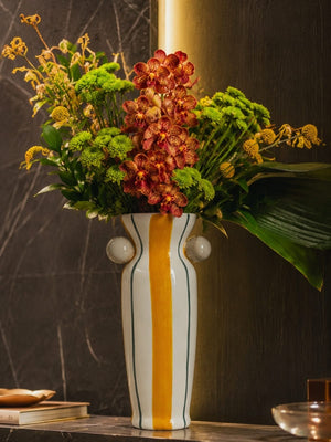 VASO CERÂMICA ARTESANAL AGATAS AMARELO 24CM