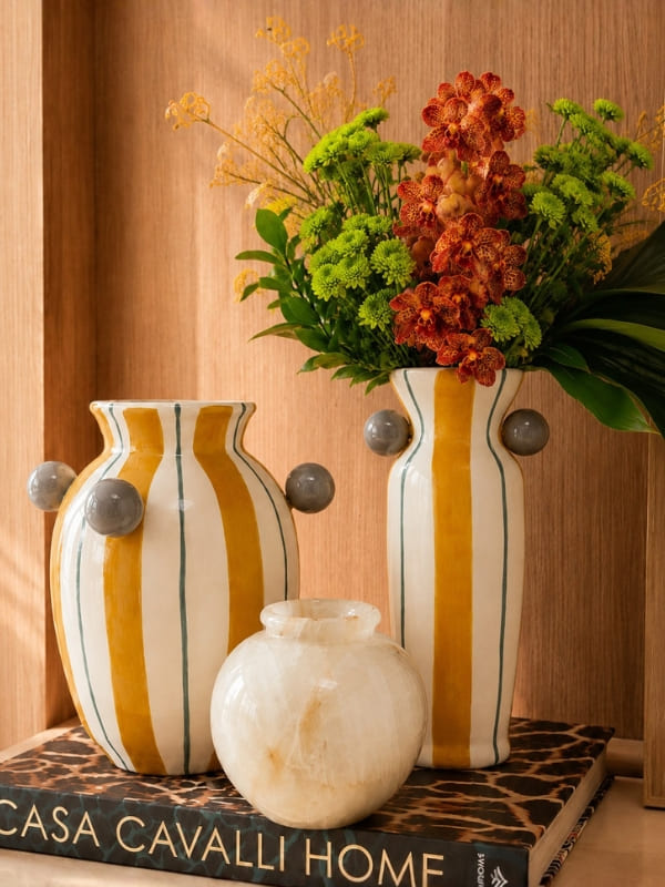 VASO CERÂMICA ARTESANAL AGATAS AMARELO 24CM