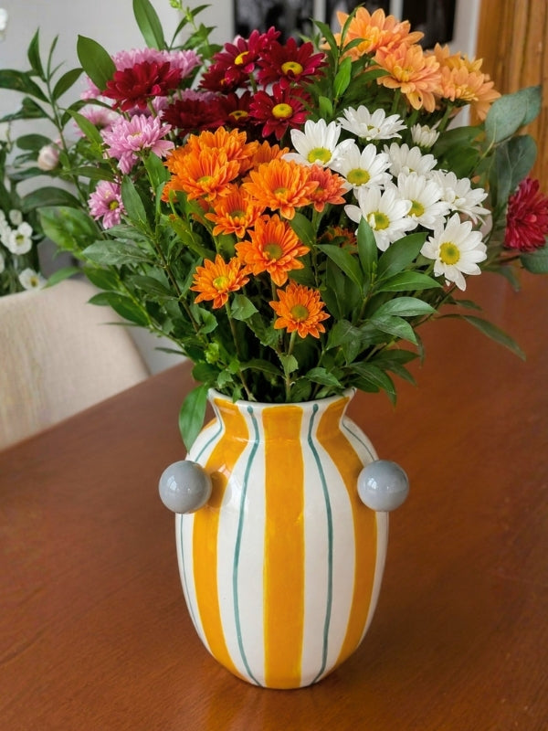 VASO CERÂMICA ARTESANAL AMARELO ÁGATAS 19CM
