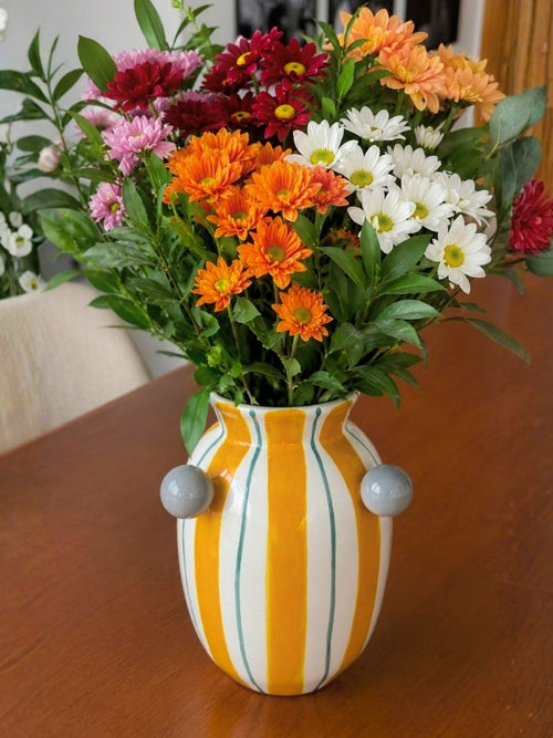VASO CERÂMICA ARTESANAL AMARELO ÁGATAS 19CM