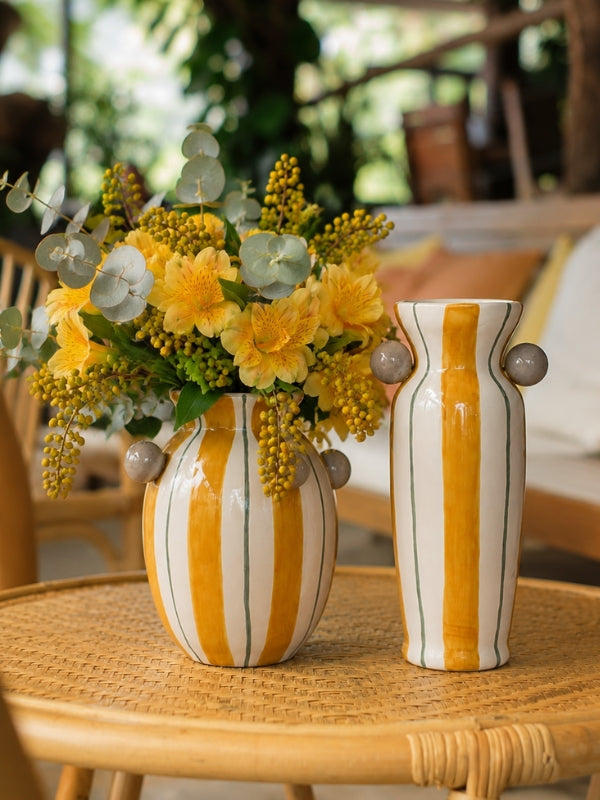VASO CERÂMICA ARTESANAL AMARELO ÁGATAS 19CM