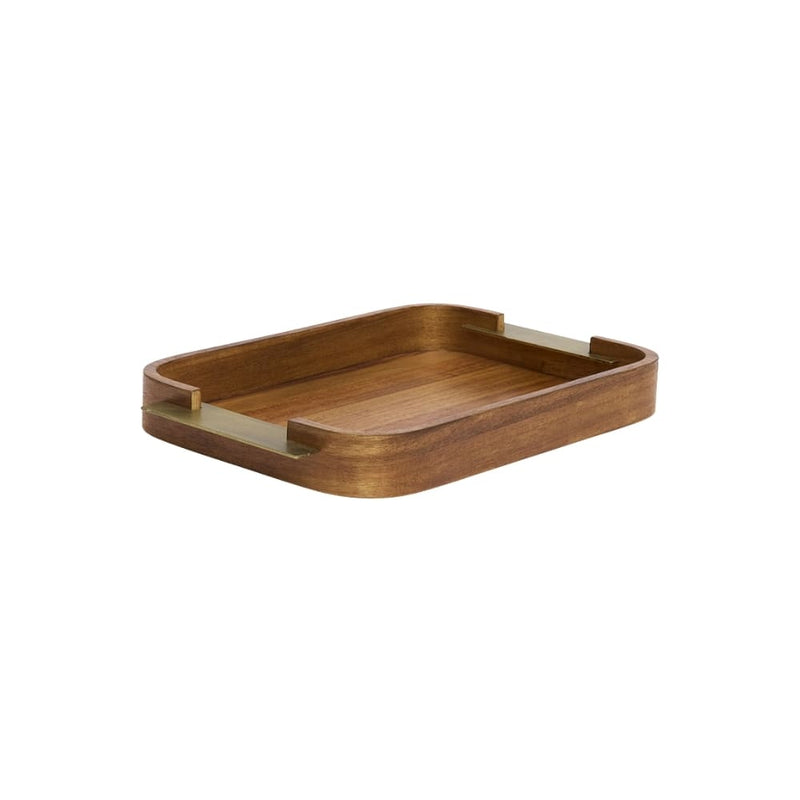 Bandeja decorativa de MDF com alça de metal marrom — 38,5cm x 24,5cm para decoração de interiores