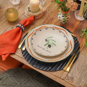 Detalhe do sousplat de bambu azul 35cm - Lolahome