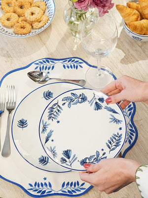 Prato de sobremesa Giardino porcelana branca e azul 20 cm - vista frontal | Lolahome