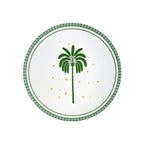 Prato de sobremesa de porcelana Zahidi branco com detalhes em verde e dourado, coleção Natal Lolahome