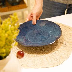 PRATO DE SOBREMESA CERÂMICA ARTESANAL ORGANIC AZUL