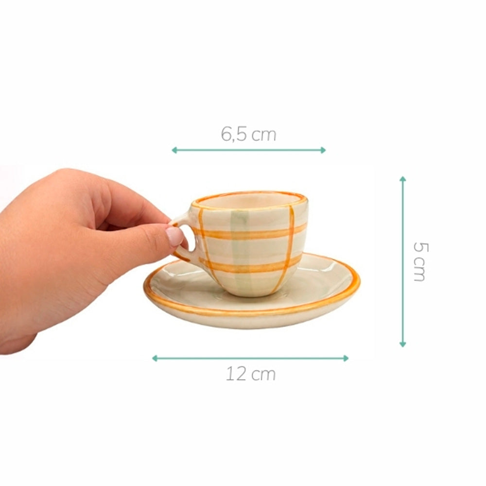 XÍCARA DE CAFÉ CERÂMICA PINTADA À MÃO XADREZ 60ML