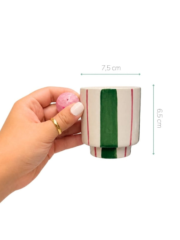 XÍCARA DE CERÂMICA ARTESANAL COM AGATA VERDE 120ML