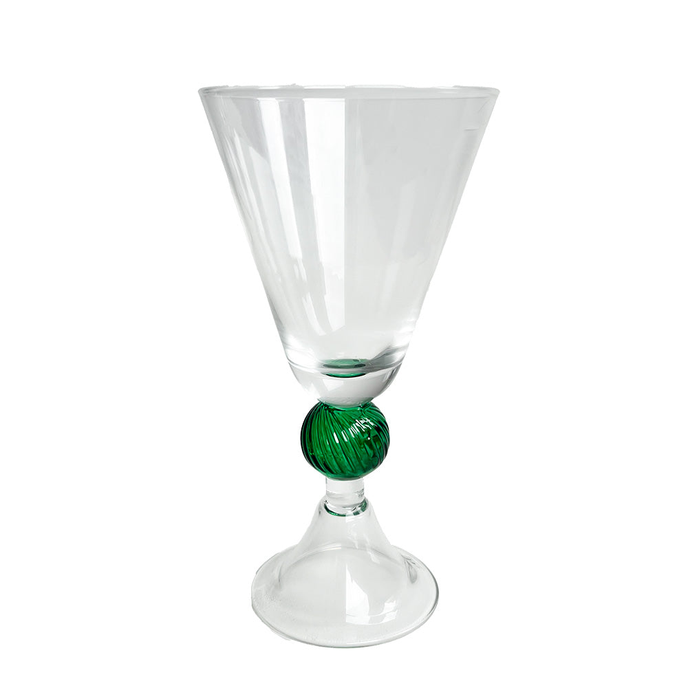 Taça de vidro Deco verde 10,5x19cm, vista frontal, design decorativo com acabamento elegante