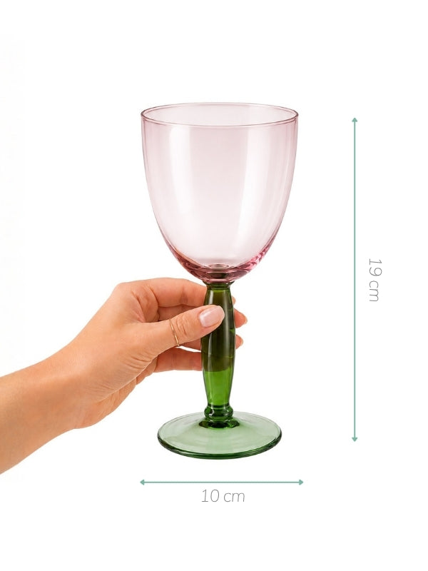 TAÇA EM VIDRO COLORE ROSA E VERDE 450ML