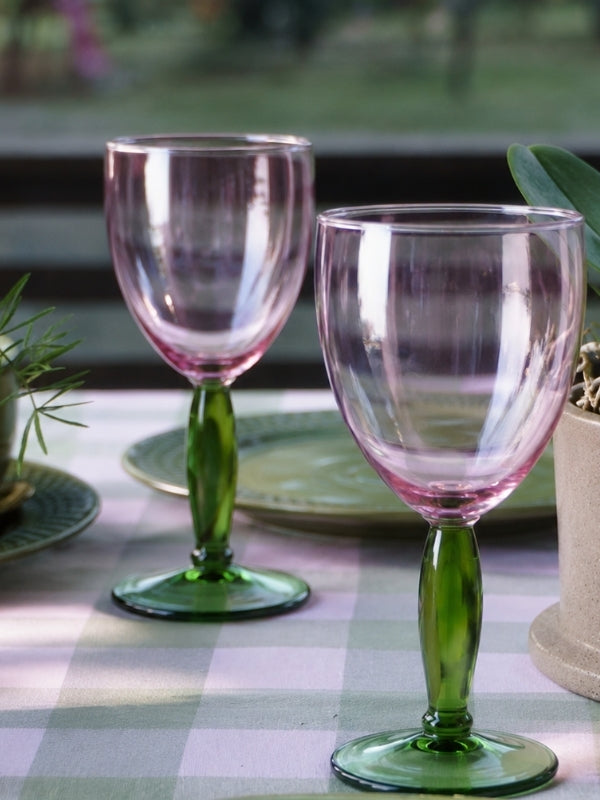 TAÇA EM VIDRO COLORE ROSA E VERDE 450ML