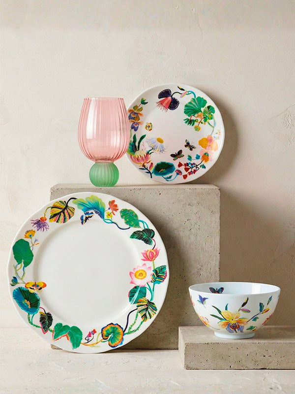 Taça Rimini rosa e verde para mesa posta sofisticada - Lolahome