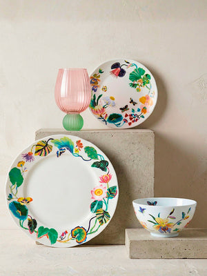 Taça Rimini rosa e verde para mesa posta sofisticada - Lolahome