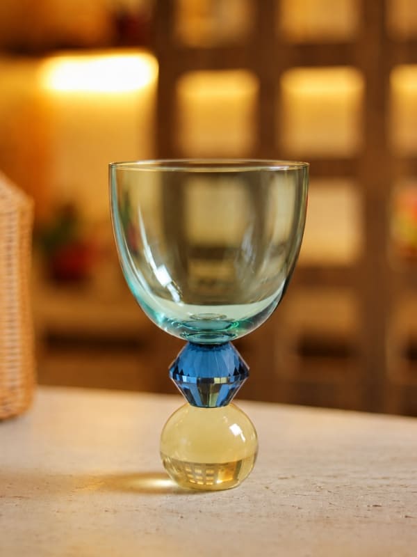 TAÇA DE VIDRO E CRISTAL GIOIA AZUL E ÂMBAR 300ML