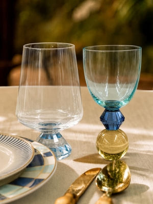 TAÇA DE VIDRO E CRISTAL GIOIA AZUL E ÂMBAR 300ML