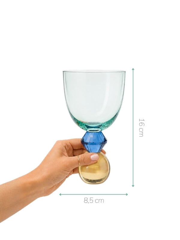 TAÇA DE VIDRO E CRISTAL GIOIA AZUL E ÂMBAR 300ML