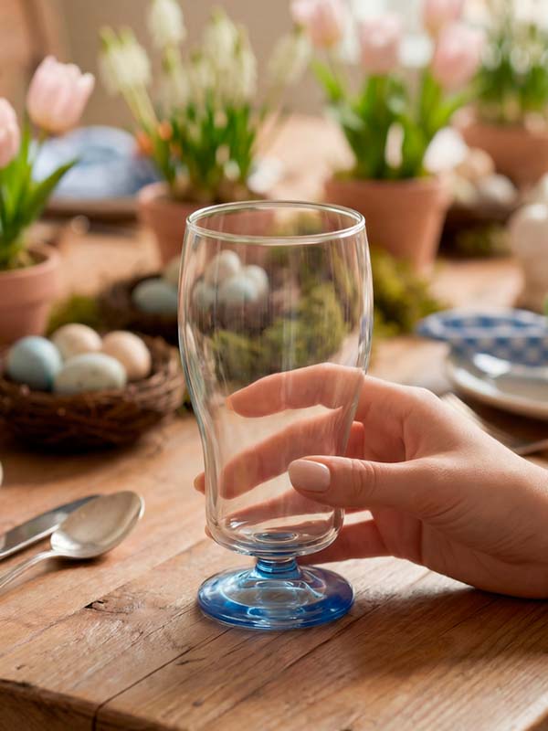 Copo de vidro com base azul 650ml para servir bebidas - Lolahome