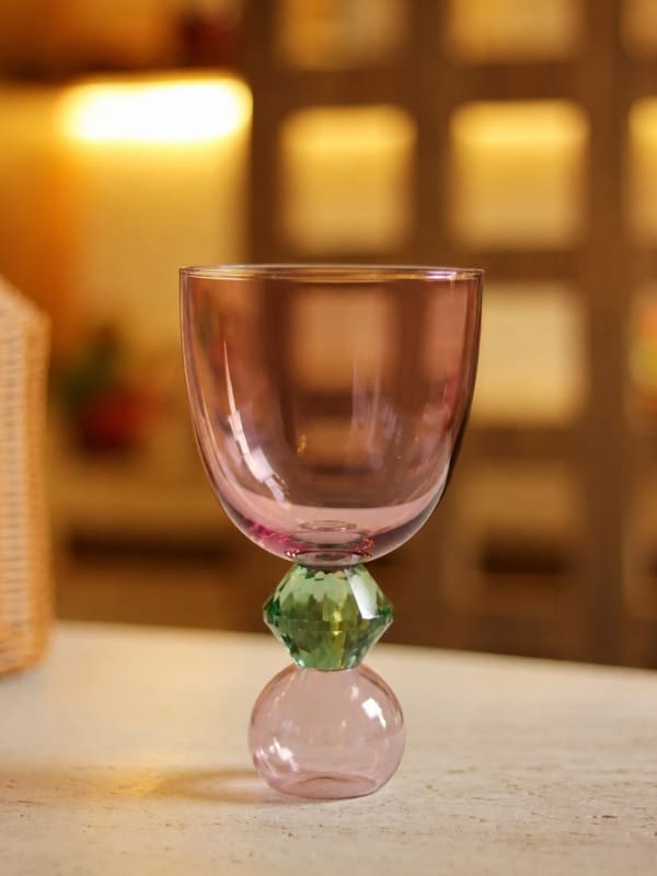 TAÇA DE VIDRO E CRISTAL GIOIA ROSA E VERDE 300ML
