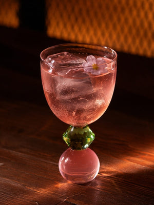 TAÇA DE VIDRO E CRISTAL GIOIA ROSA E VERDE 300ML