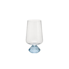 Copo de vidro Diamond azul 290ml com base facetada em azul e corpo transparente