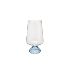 Copo de vidro Diamond azul 290ml com base facetada em azul e corpo transparente