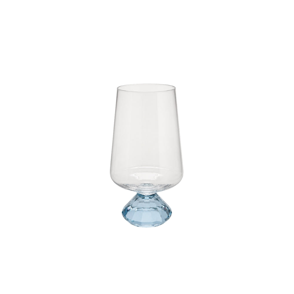 Copo de vidro Diamond azul 290ml com base facetada em azul e corpo transparente