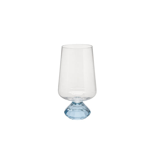 Copo de vidro Diamond azul 290ml com base facetada em azul e corpo transparente