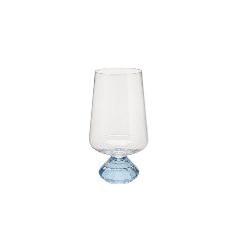 Copo de vidro Diamond azul 290ml com base facetada em azul e corpo transparente
