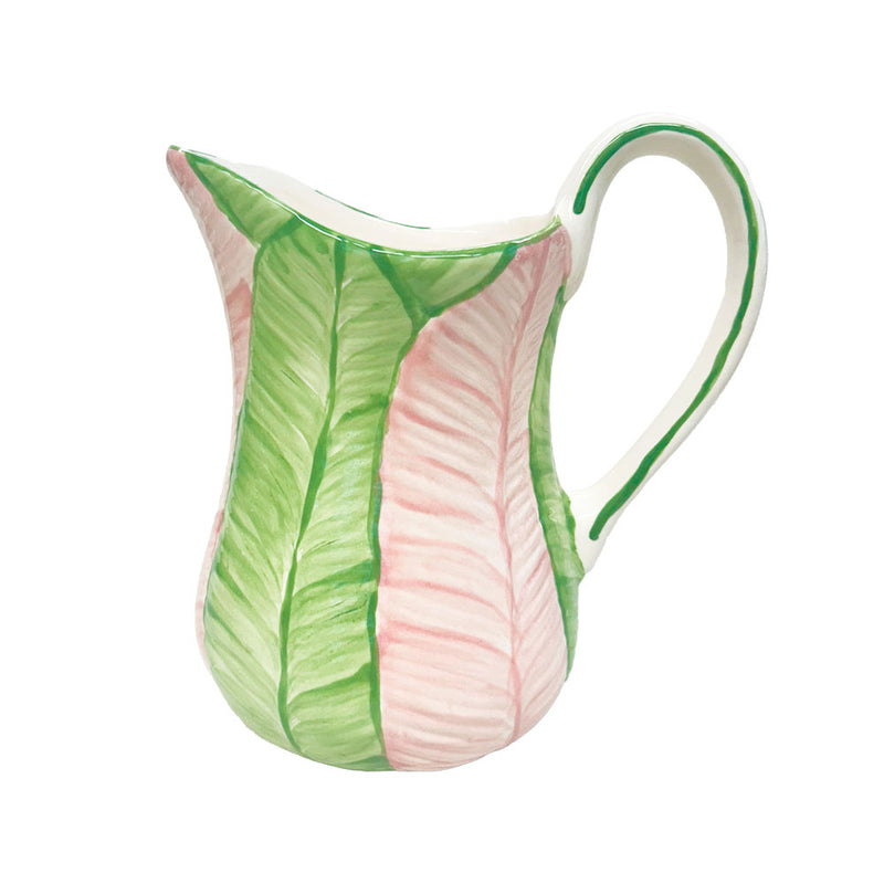 Jarra de cerâmica artesanal Flowerscape rosa e verde – vista frontal – Lolahome