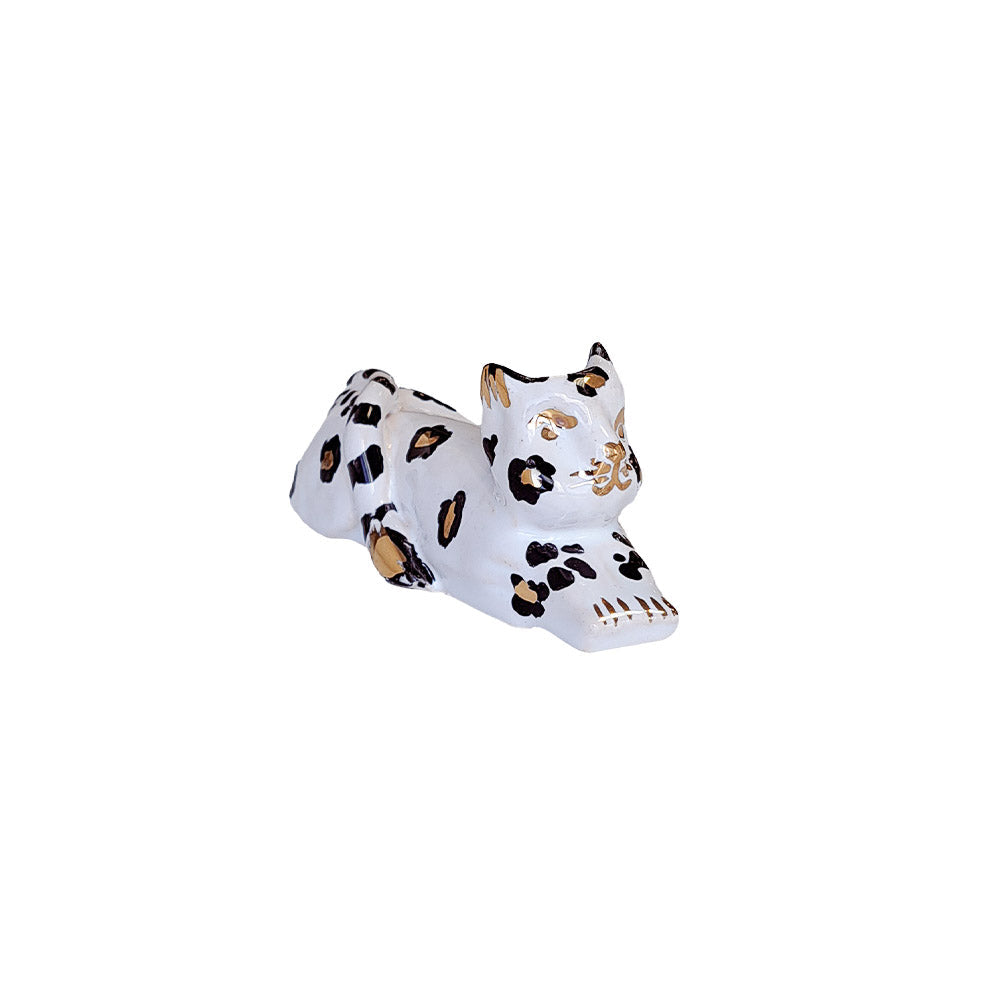 Descanso de talher cerâmica artesanal leopardo com ouro 10cm - Lolahome