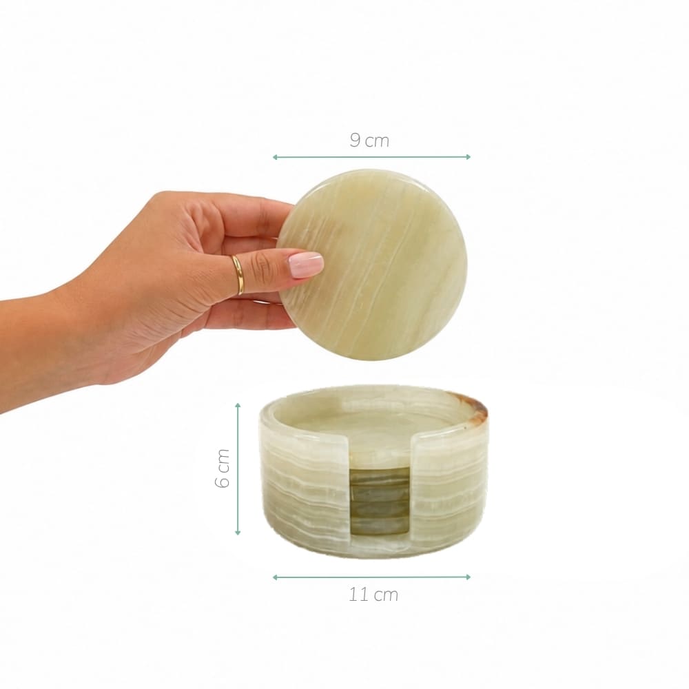 Kit Porta Copos Onix com Suporte para garrafa – peças únicas em pedra natural | Lolahome