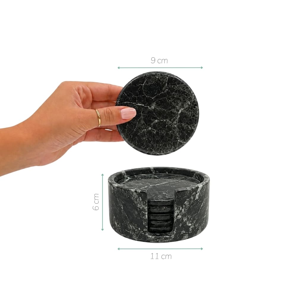 Kit Porta Copos Onix Preto com Suporte para garrafa – peças únicas em pedra natural | Lolahome
