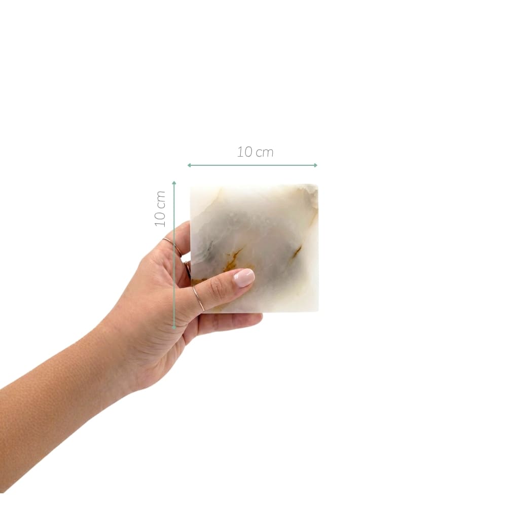 Kit Porta Copos Onix Quadrado com suporte para garrafa – pedra natural marfim | Lolahome