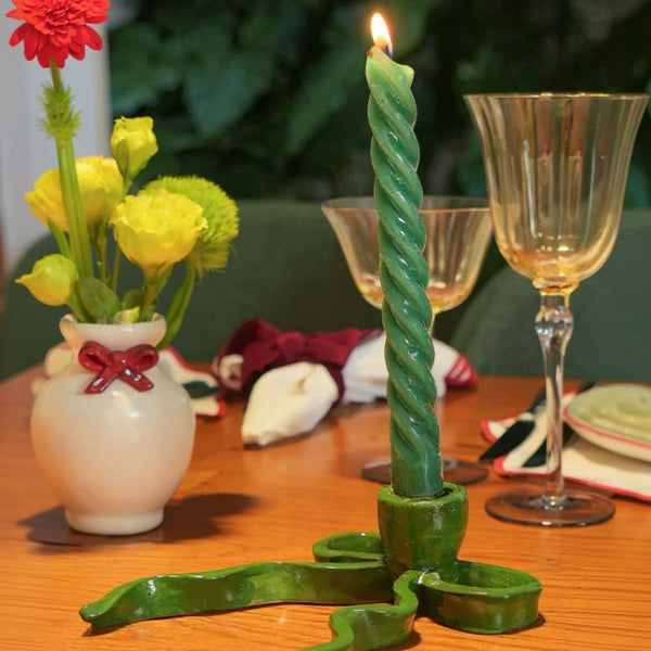 CASTIÇAL CERÂMICA ARTESANAL LAÇO VERDE NATAL