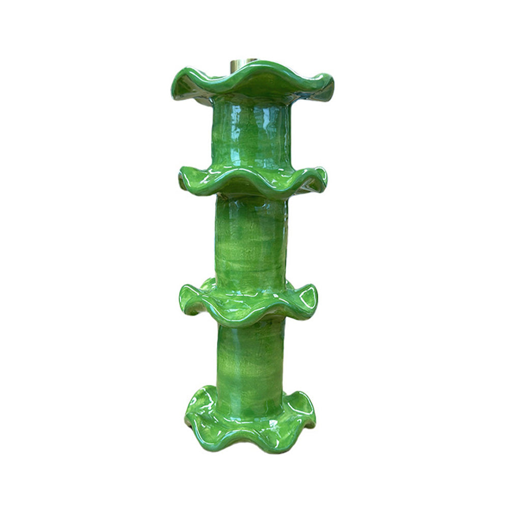 CASTIÇAL CERÂMICA ARTESANAL BABADO VERDE 20CM