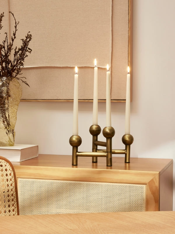CASTIÇAL ARTICULADO  EM METAL ENVELHECIDO 4 VELAS