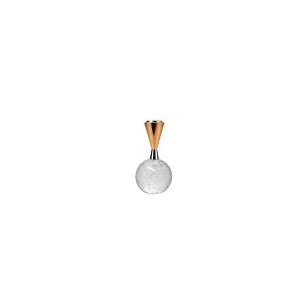 Castiçal em vidro transparente com 1 esfera incolor 11 cm
