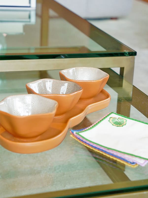 Conjunto aperitivo cerâmica terracota – detalhe dos bowls