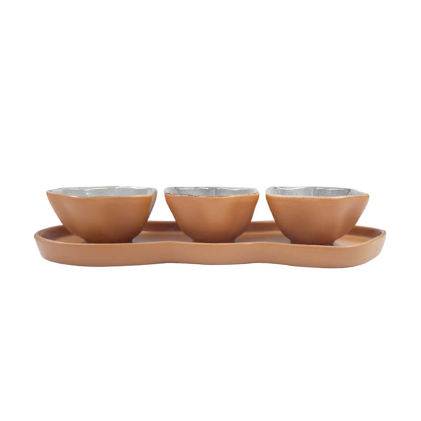 Set aperitivo cerâmica terracota – bandeja e 3 bowls