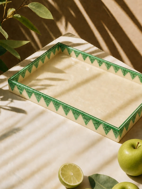 BANDEJA MOSAICO SOLARIS MARFIM E VERDE 33X23CM