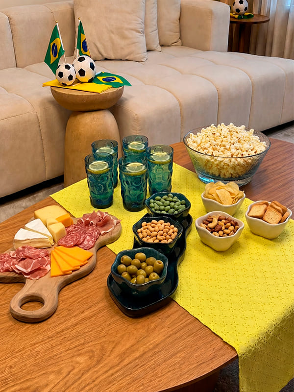 SET APERITIVO BANDEJA E 3 BOWLS CERÂMICA  AZUL