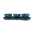 SET APERITIVO BANDEJA E 3 BOWLS CERÂMICA  AZUL