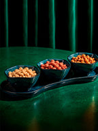 SET APERITIVO BANDEJA E 3 BOWLS CERÂMICA  AZUL