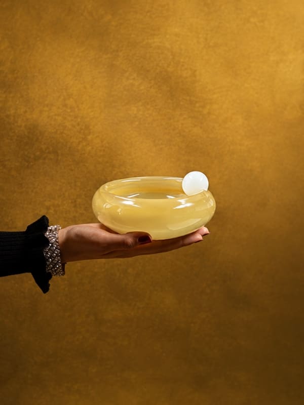 Bowl artesanal em Cristal Murano amarelo claro, 15x7cm, desenvolvido no Brasil pela Lolahome